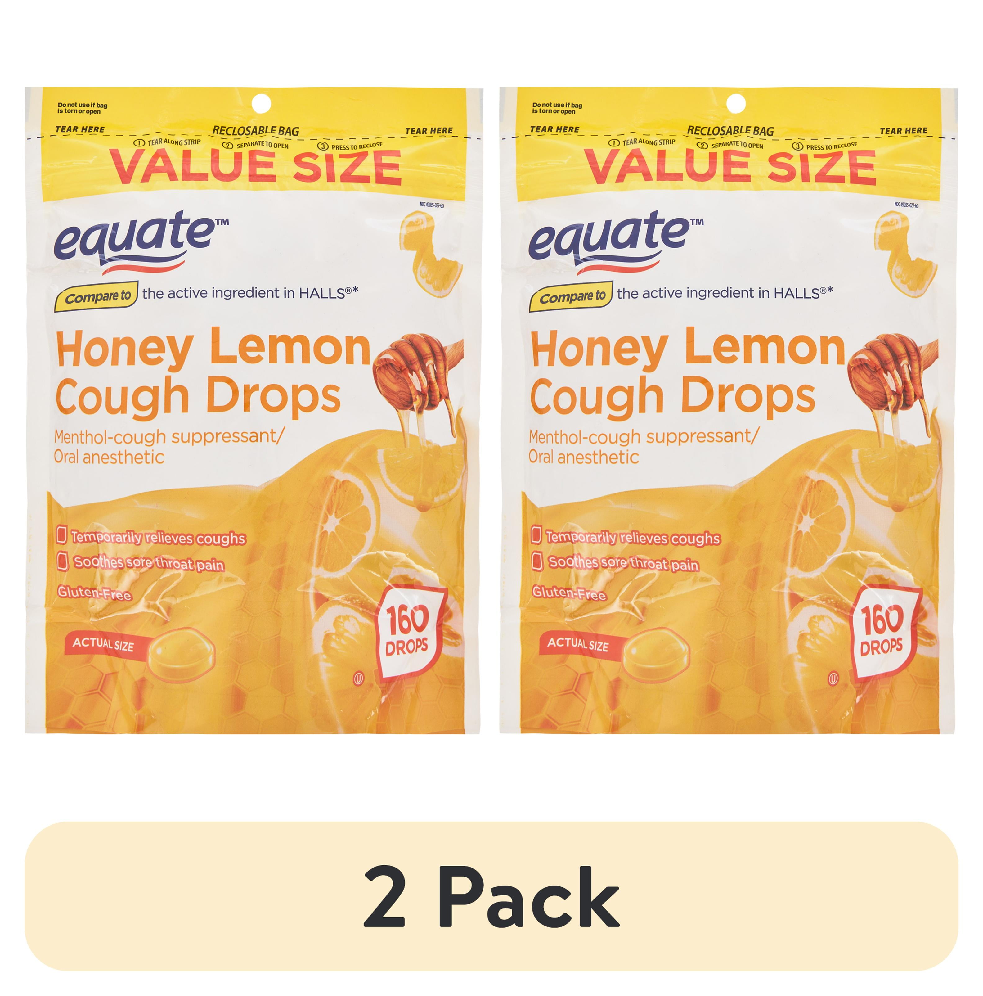 EQUATE VALUE SIZE HONEY LEMON COUGH DROPS WITH MENTHOL 160 COUNT