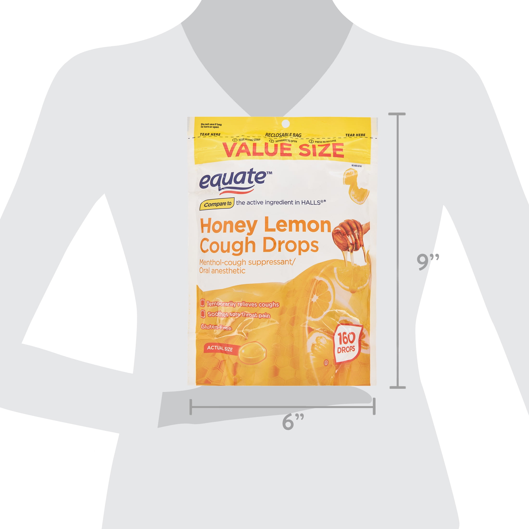 EQUATE VALUE SIZE HONEY LEMON COUGH DROPS WITH MENTHOL 160 COUNT