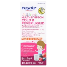 EQUATE CHILDRENS MULTISYMPTOM COLD AND FEVER LIQUID BERRY BURST 4 FL OZ