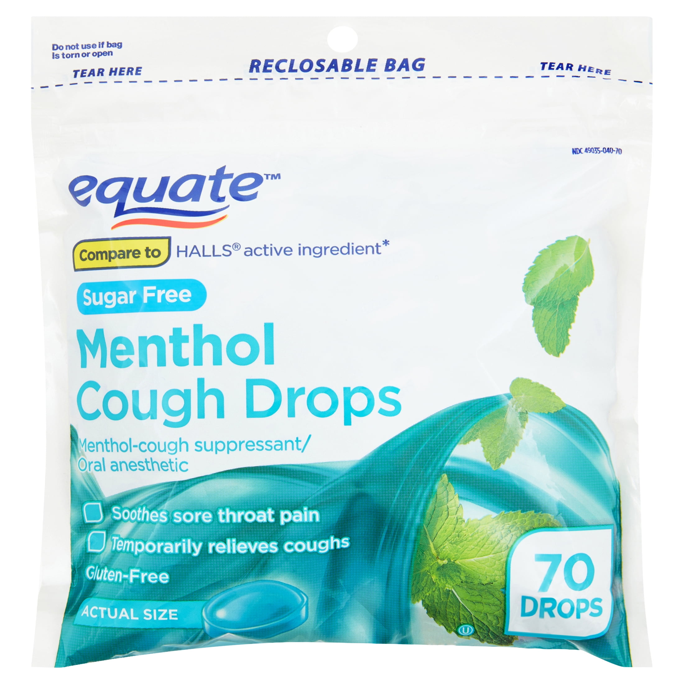 EQUATE SUGAR FREE MENTHOL COUGH DROPS 70 COUNT