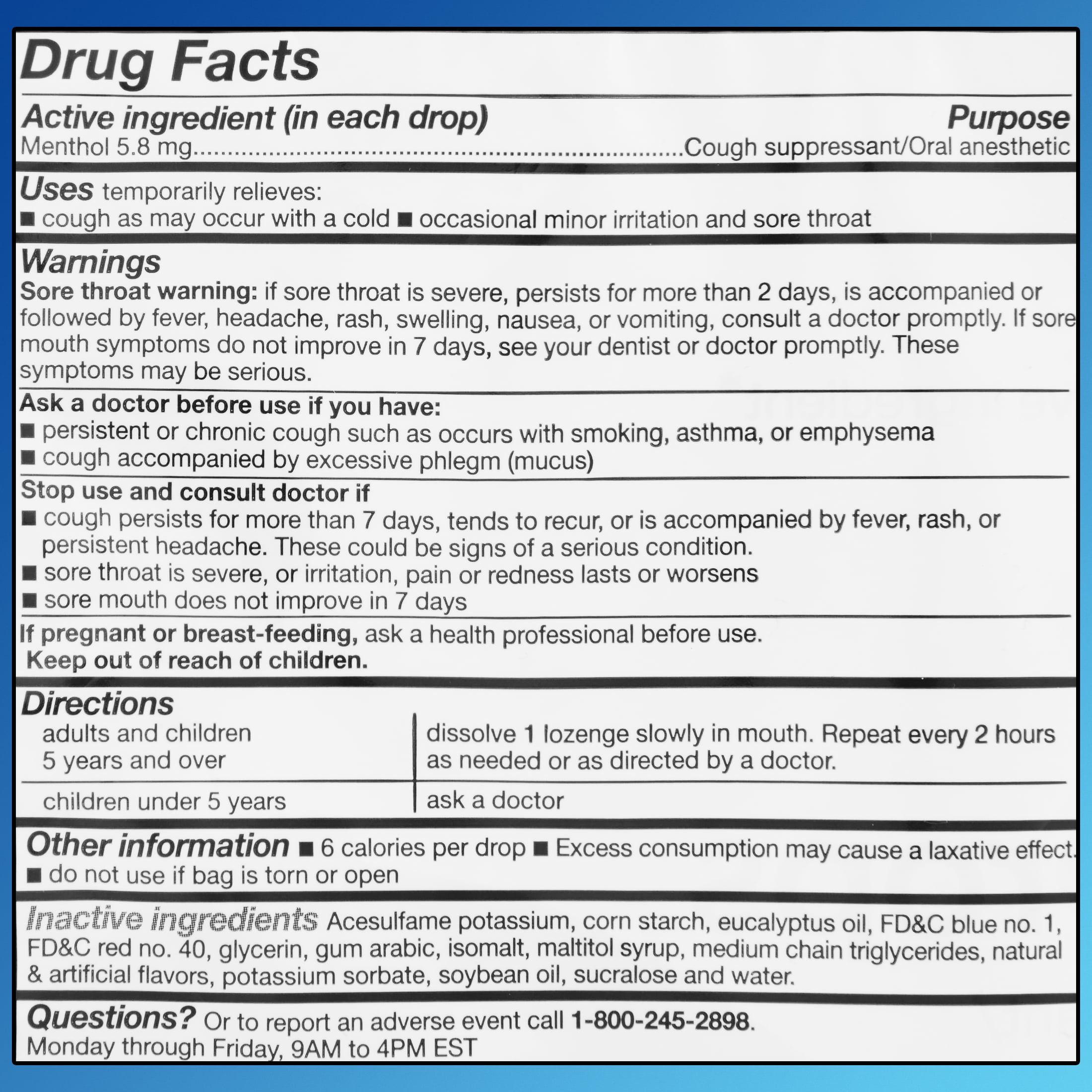 EQUATE SUGAR FREE MENTHOL COUGH DROPS 70 COUNT