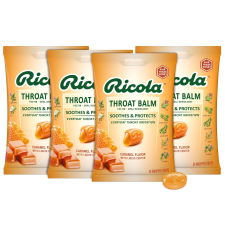 RICOLA CARAMEL THROAT BALM DROPS 34CT X 4 PACK COAT PROTECT THROAT DAILY RELIEF