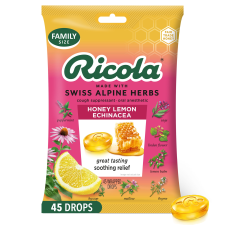RICOLA HONEY LEMON ECHINACEA COUGH DROPS FOR THROAT RELIEF & COUGH SUPPRESSION 45 COUNT