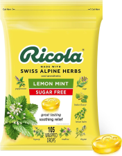 RICOLA SUGAR FREE LEMON MINT HERBAL COUGH SUPPRESSANT THROAT DROPS 105CT BAG