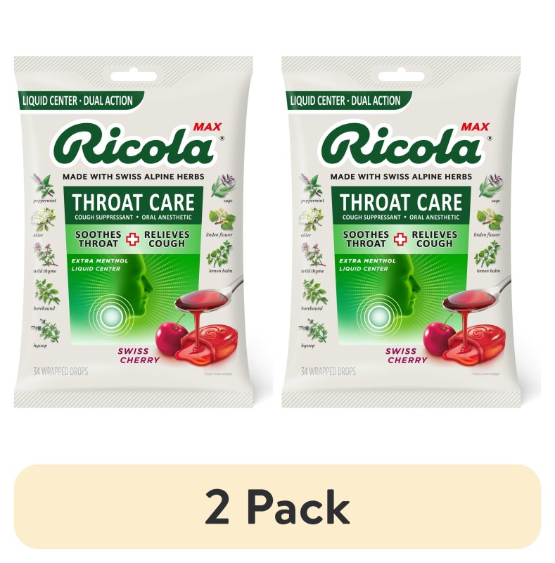 RICOLA MAX THROAT CARE SWISS CHERRY COUGH DROPS 34 COUNT X2 COUGH SUPPRESSANT