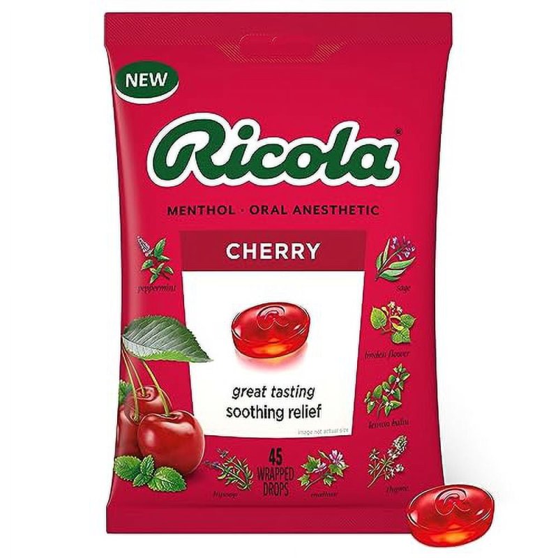 RICOLA CHERRY THROAT DROPS 45 COUNT - SOOTHING HERBAL RELIEF