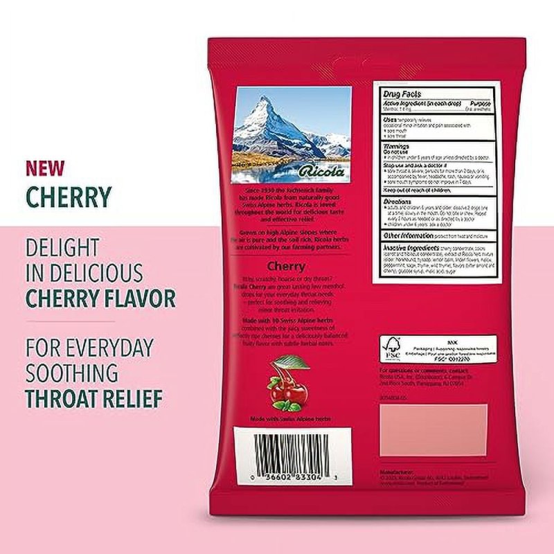 RICOLA CHERRY THROAT DROPS 45 COUNT - SOOTHING HERBAL RELIEF