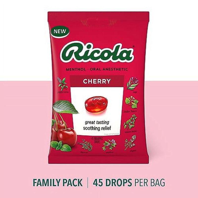 RICOLA CHERRY THROAT DROPS 45 COUNT - SOOTHING HERBAL RELIEF