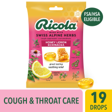 RICOLA HONEY LEMON ECHINACEA COUGH DROPS THROAT RELIEF COUGH SUPPRESSANT 19 COUNT