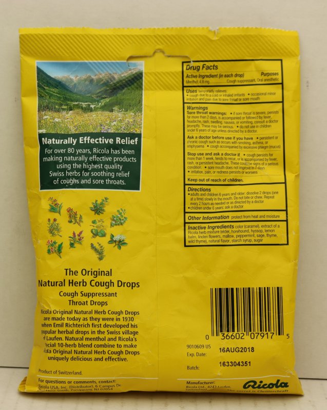 RICOLA ORIGINAL NATURAL HERB COUGH DROPS 21 COUNT BEST 2X