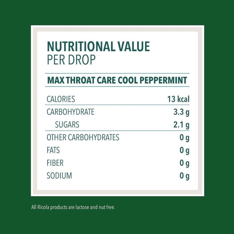 RICOLA MAX COOL PEPPERMINT THROAT CARE LARGE BAGS 34 COUNT (PACK OF 2)