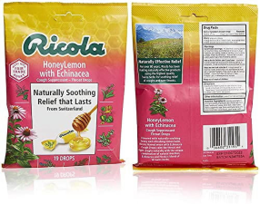 RICOLA HONEYLEMON ECHINACEA COUGH SUPPRESSANT THROAT DROP 19 COUNT 4 PACK