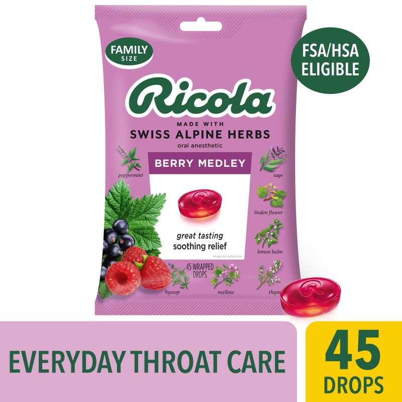 RICOLA BERRY MEDLEY THROAT DROPS DELICIOUS THROAT RELIEF 45 COUNT EACH PACK OF 3