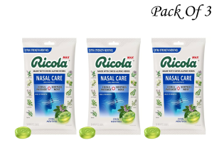 RICOLA MAX COOL MENTHOL NASAL CARE LARGE BAG - COUGH SUPPRESSANT DROPS 34 EACH (PACK OF 3)