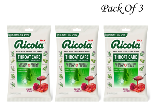 RICOLA MAX THROAT CARE SWISS CHERRY COUGH DROPS PACK OF 3 - 34 COUNT EACH - COUGH SUPPRESSANT