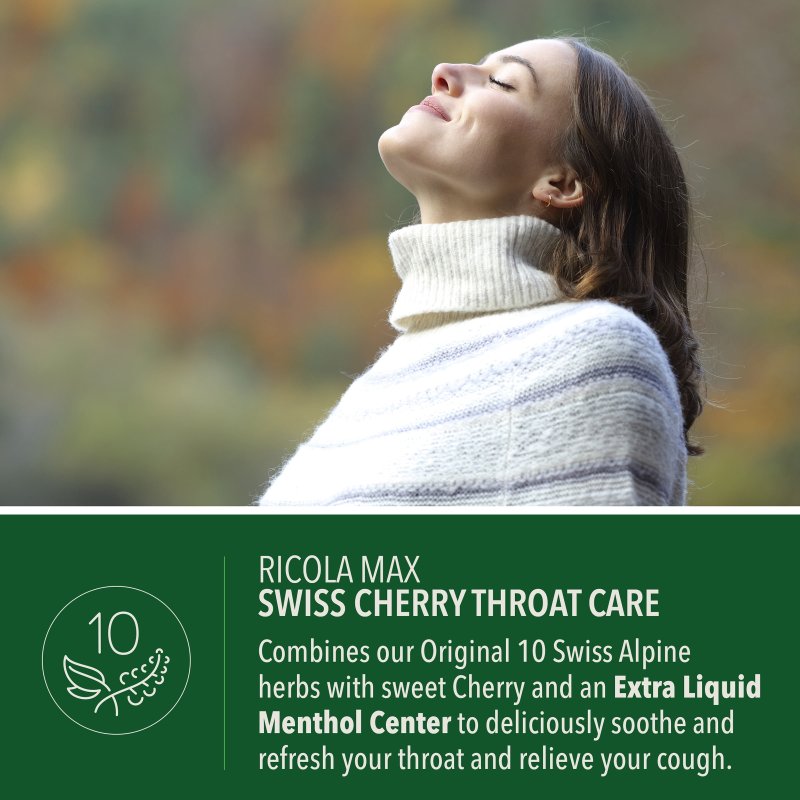 RICOLA MAX THROAT CARE SWISS CHERRY COUGH DROPS PACK OF 3 - 34 COUNT EACH - COUGH SUPPRESSANT