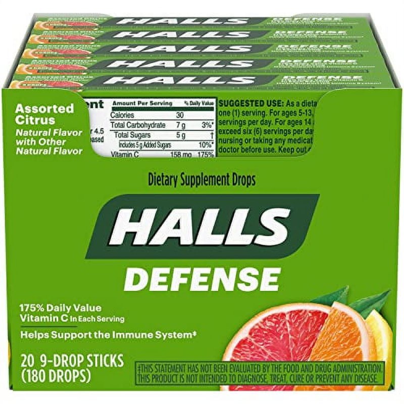 HALLS DEFENSE CITRUS VITAMIN C DROPS 20 PACKS 180 TOTAL DROPS