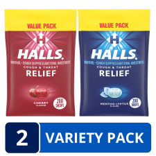 HALLS RELIEF VARIETY PACK CHERRY MENTHO-LYPTUS COUGH DROPS 2 VALUE PACKS 400 DROPS