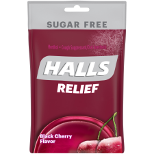 HALLS  RELIEF BLACK CHERRY SUGAR FREE COUGH DROPS 25 DROPS