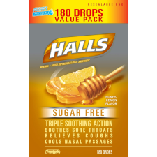 HALLS HONEY LEMON HALLS SUGAR FREE COUGH DROPS 180 COUNT