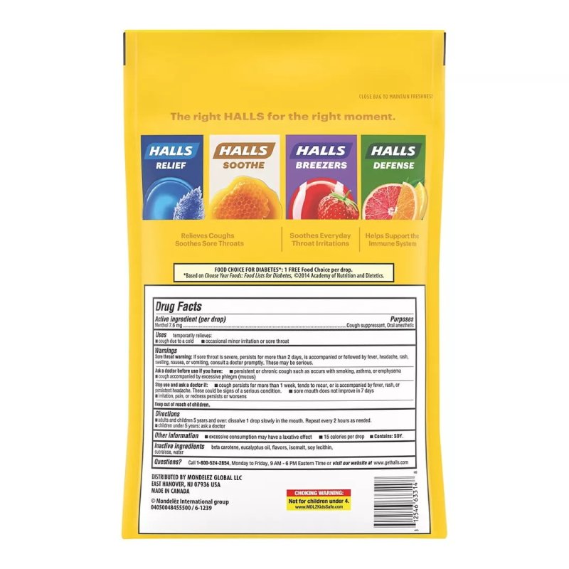 HALLS HONEY LEMON HALLS SUGAR FREE COUGH DROPS 180 COUNT
