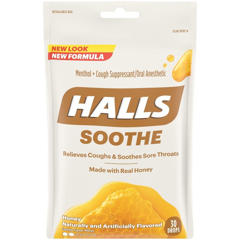 HALLS SOOTHE HONEY MENTHOL COUGH DROPS 1 BAG 30 TOTAL DROPS