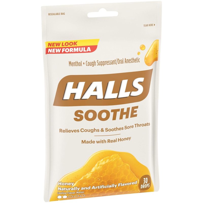 HALLS SOOTHE HONEY MENTHOL COUGH DROPS 1 BAG 30 TOTAL DROPS