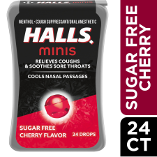 HALLS MINIS CHERRY FLAVOR SUGAR FREE COUGH DROPS 24 DROPS