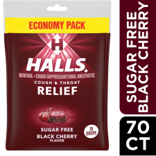 HALLS RELIEF SUGAR FREE BLACK CHERRY COUGH DROPS ECONOMY PACK 70 DROPS