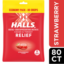 HALLS RELIEF STRAWBERRY COUGH DROPS ECONOMY PACK 80 DROPS