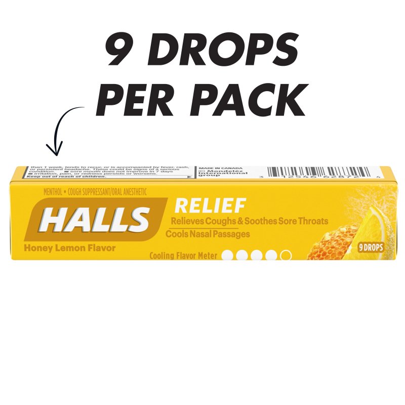 HALLS HONEY LEMON RELIEF COUGH DROPS 9 PACK
