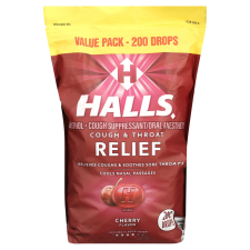 HALLS CHERRY COUGH SUPPRESSANT ORAL ANESTHETIC DROPS 200 COUNT