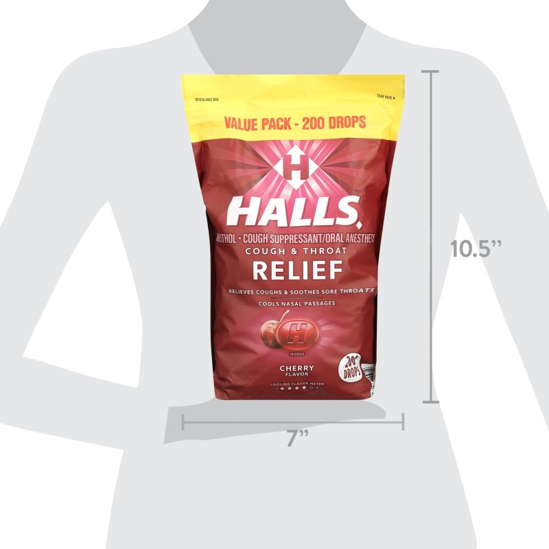 HALLS CHERRY COUGH SUPPRESSANT ORAL ANESTHETIC DROPS 200 COUNT