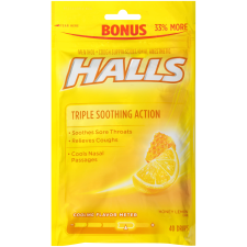 HALLS RELIEF HONEY LEMON COUGH DROPS 40 TOTAL DROPS