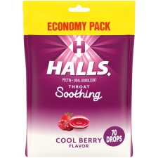 HALLS THROAT SOOTHING COOL BERRY THROAT DROPS ECONOMY PACK 70 DROPS