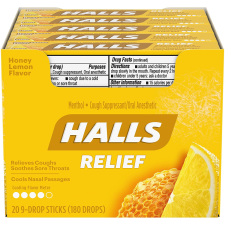 HALLS RELIEF HONEY LEMON COUGH DROPS 20 PACKS 9 DROPS TOTAL