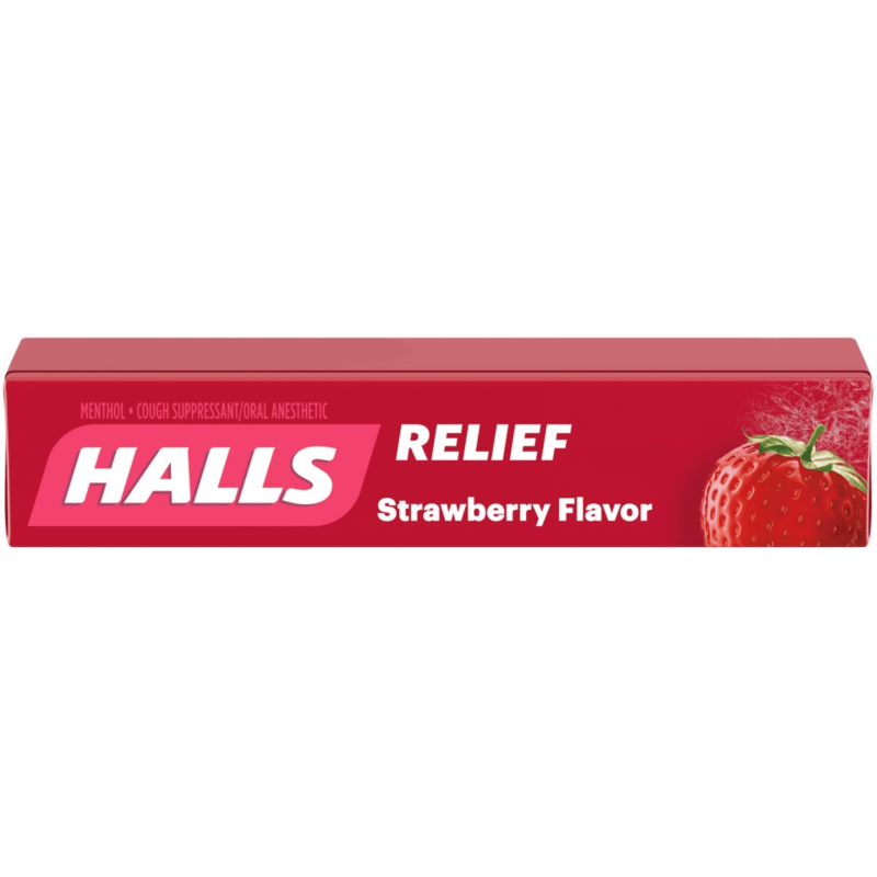 HALLS RELIEF STRAWBERRY FLAVOR COUGH SUPPRESSANT ORAL ANESTHETIC 45 DROPS (5 ROLLS)