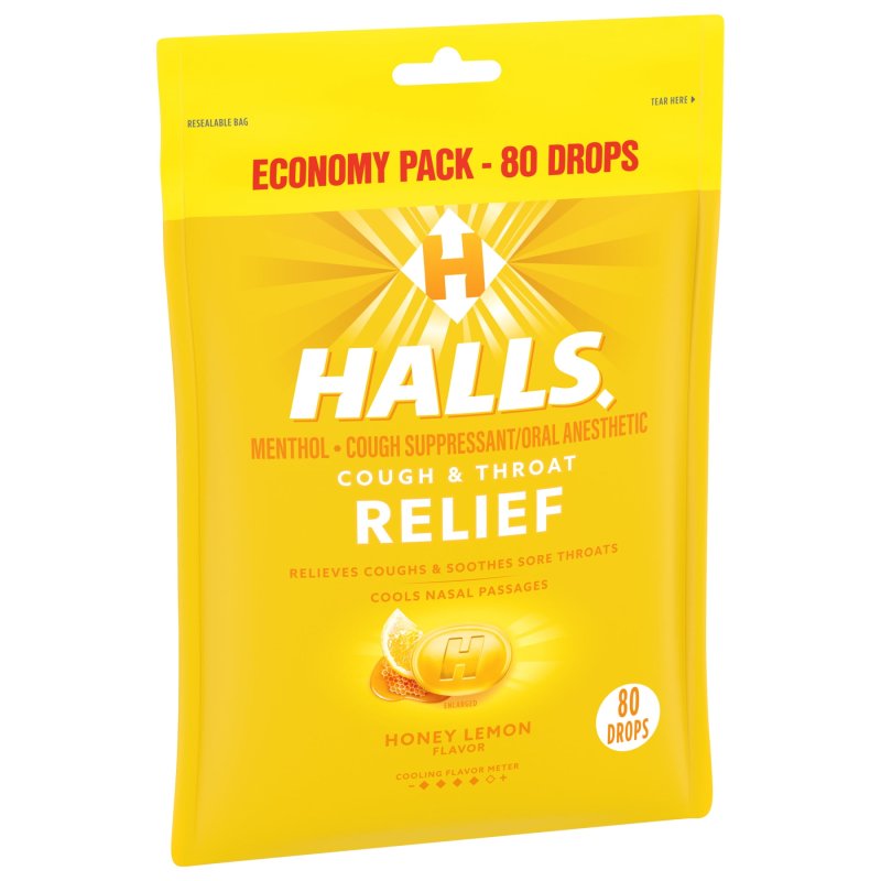 HALLS RELIEF HONEY LEMON COUGH DROPS ECONOMY PACK 80 DROPS 2 PACK