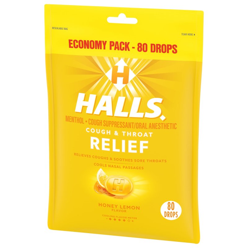 HALLS RELIEF HONEY LEMON COUGH DROPS ECONOMY PACK 80 DROPS 2 PACK
