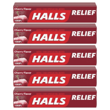 HALLS RELIEF CHERRY FLAVOR COUGH SUPPRESSANT ORAL ANESTHETIC DROPS 5-PACK 45 DROPS