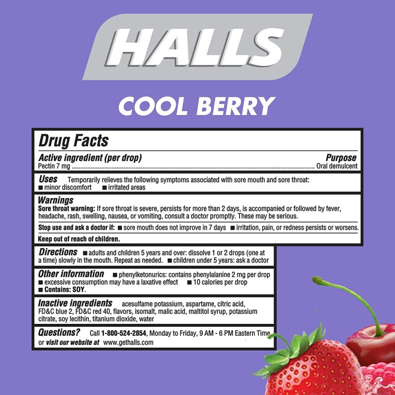 HALLS BREEZERS DROPS COOL BERRY 25 EACH PACK OF 2