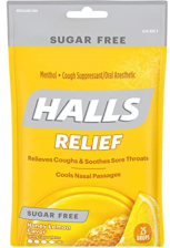 HALLS SUGAR FREE HONEY LEMON MENTHO-LYPTUS DROPS 25 PACK