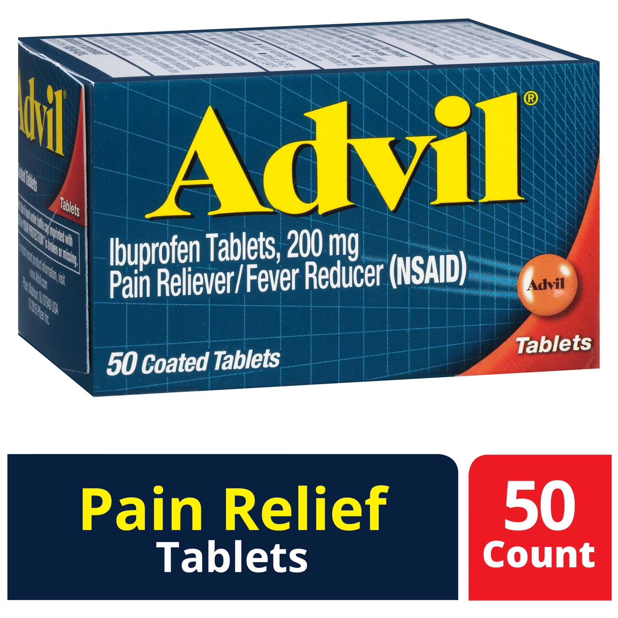 ADVIL 200 MG IBUPROFEN COATED TABLETS 50 COUNT - PAIN RELIEF FEVER REDUCER