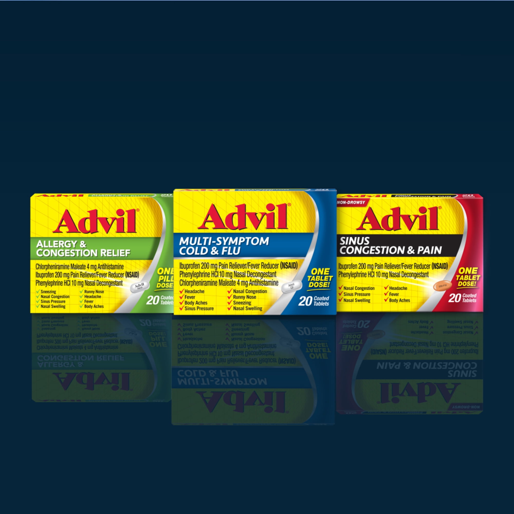 ADVIL SINUS CONGESTION PAIN MEDICINE WITH IBUPROFEN PHENYLEPHRINE HCL 20 COATED TABLETS