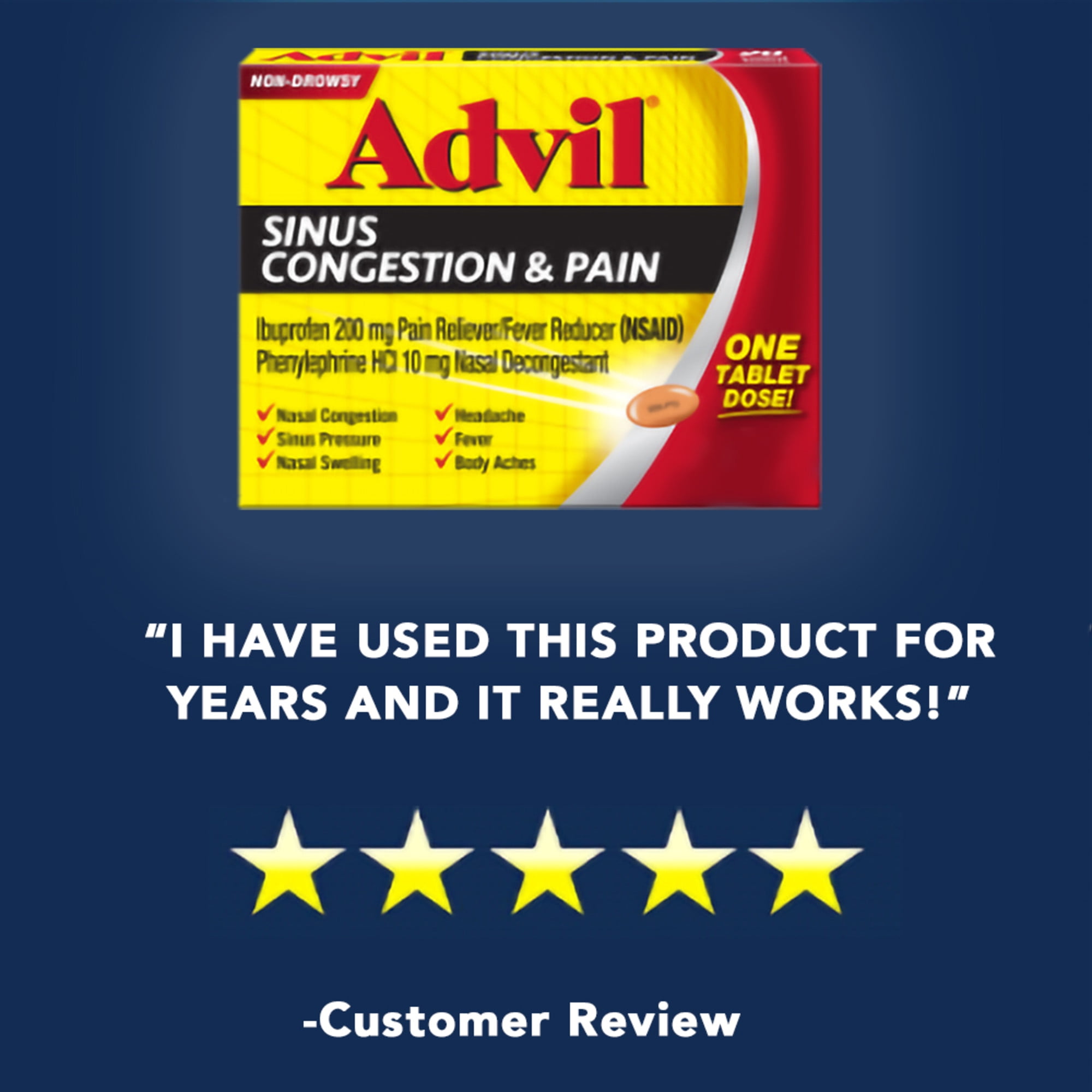 ADVIL SINUS CONGESTION PAIN MEDICINE WITH IBUPROFEN PHENYLEPHRINE HCL 20 COATED TABLETS