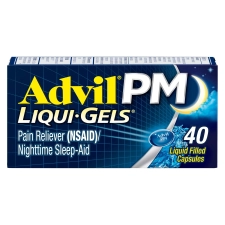 ADVIL PM PAIN RELIEVERS LIQUID FILLED CAPSULE IBUPROFEN PAIN RELIEF DIPHENHYDRAMINE SLEEP AID 40 COUNT