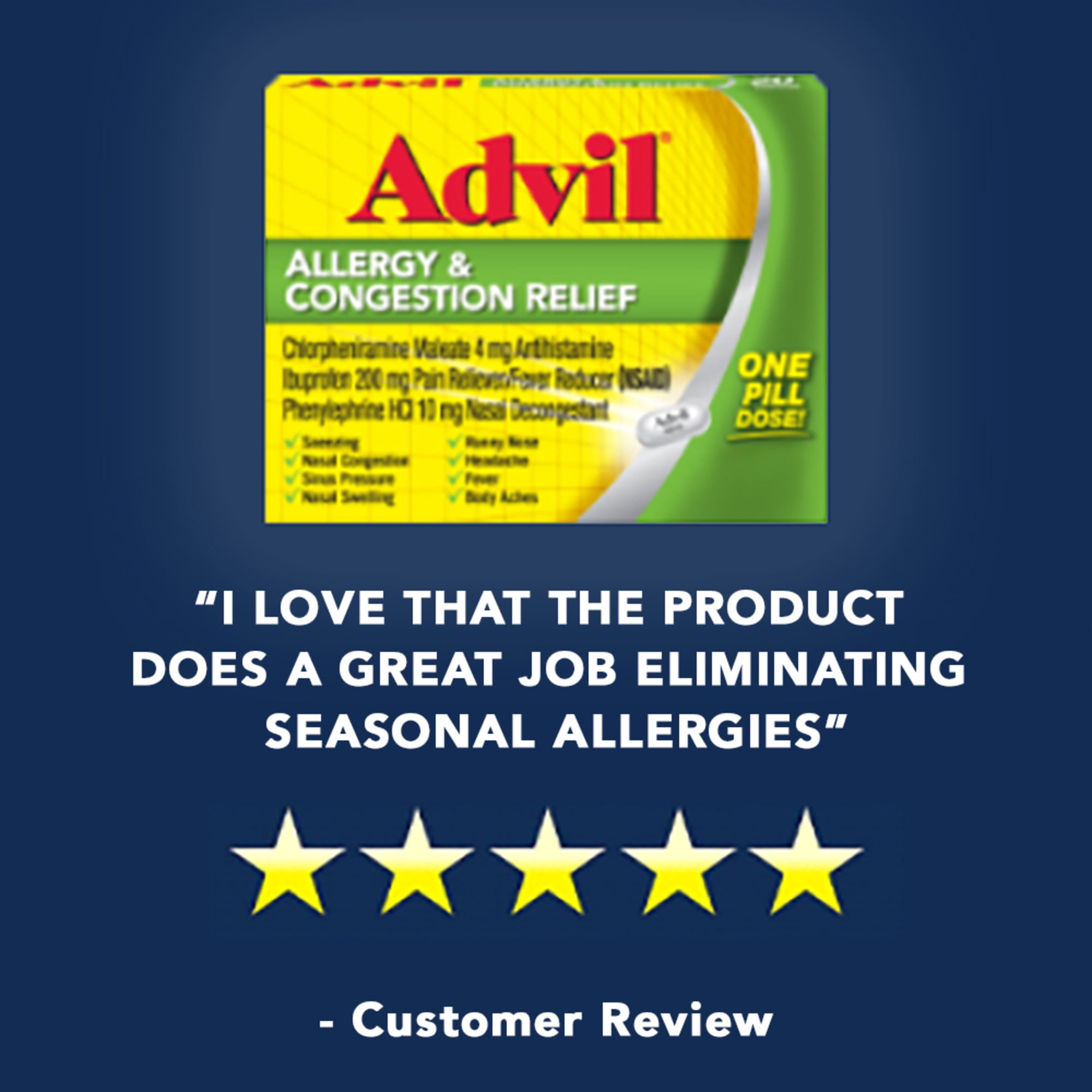 ADVIL ALLERGY & CONGESTION RELIEF TABLETS 50 COUNT PAIN FEVER REDUCER MEDICINE