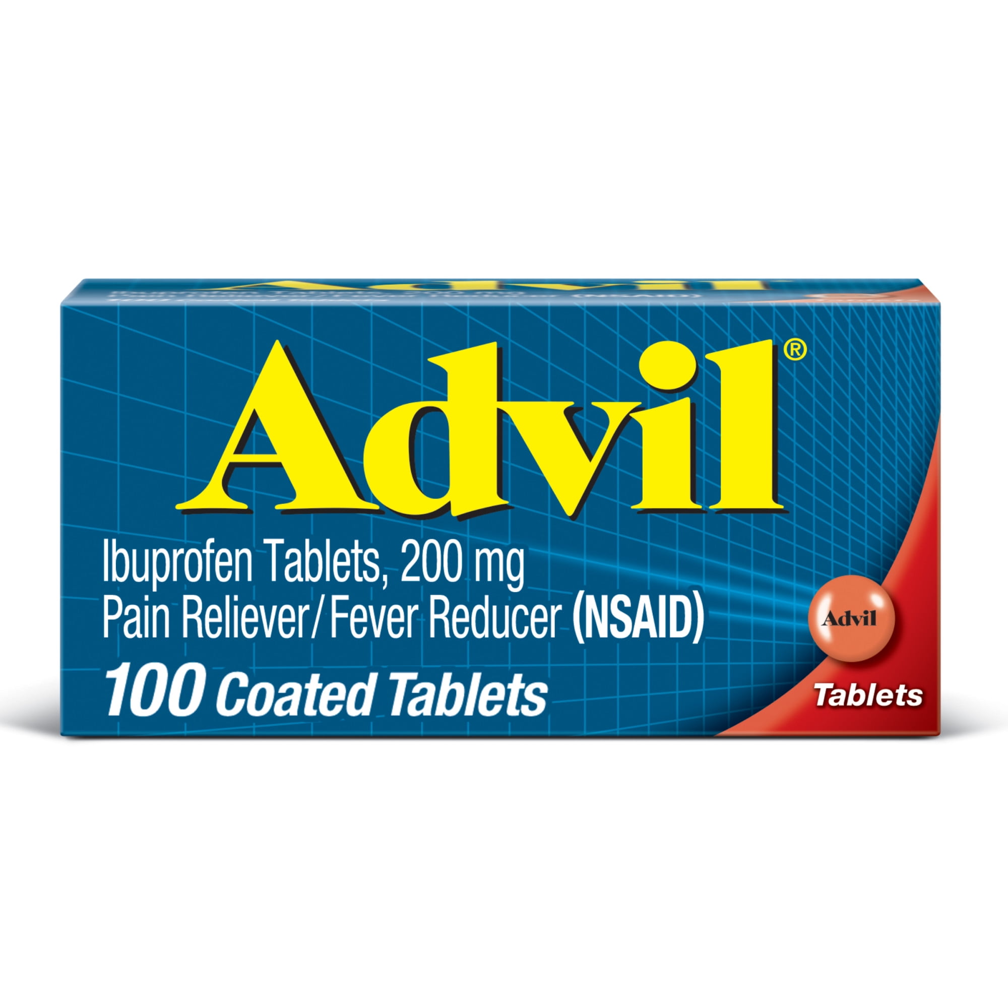 ADVIL PAIN RELIEF FEVER REDUCER COATED TABLETS 200 MG IBUPROFEN 100 COUNT
