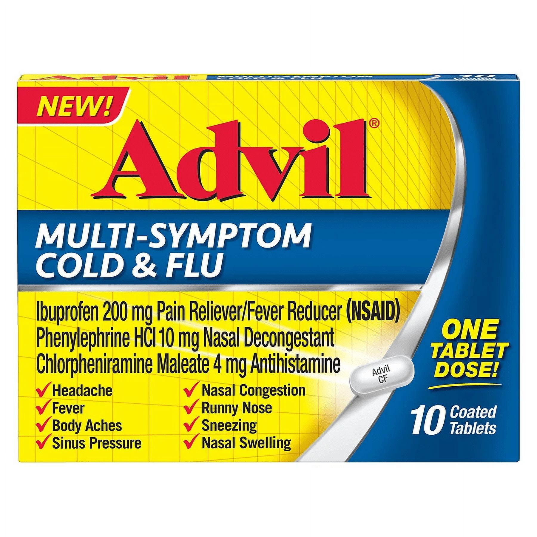 ADVIL MULTI-SYMPTOM COLD FLU 4 PACK 10 COATED TABLETS EACH