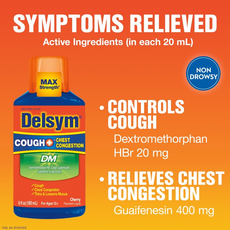 DELSYM MAX STRENGTH DM CHERRY LIQUID 6 FL OZ COUGH CHEST CONGESTION MEDICINE